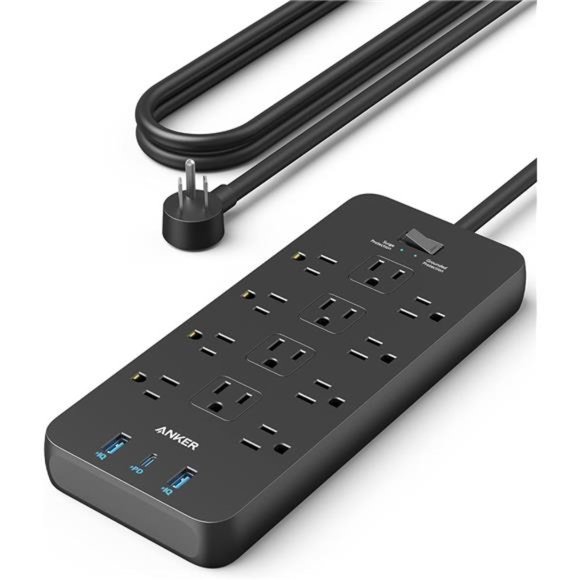 Surge Protector Power Strip (2100J),Anker 12 Outlets with 1USB C and 2 USB Ports - Picture 1 of 6